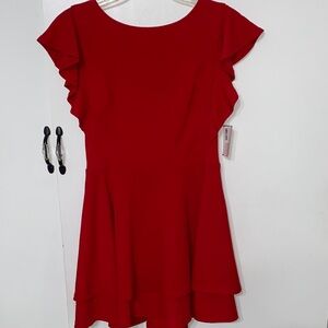 Elegant Red Ruffle Sleeve Dress